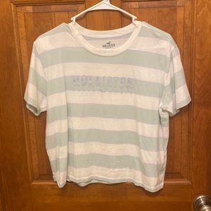 Mint green, light purple and white striped cotton tee shirt.